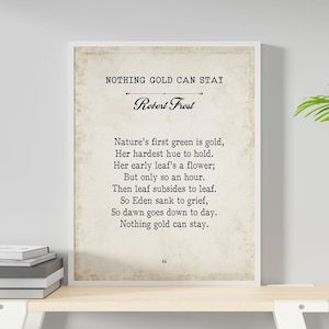 Nothing Gold Can Stay Robert Frost Poem Wall Art Print Vintage Book Page Style Art for Living Room Wall Art, Unframed Poetry Wall Decor