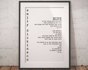 Emily Dickinson Poem Print – “Hope is the Thing with Feathers” Inspirational Poetry Wall Art, Literary Quote Poster, Minimalist Home Decor