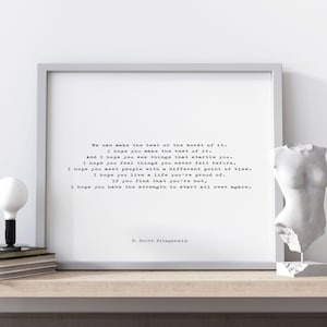 Cytat F Scott Fitzgerald Wydrukuj Inspirujący Mam nadzieję, że zrobisz z tego jak najlepiej Literacka sztuka ścienna Czarno-biały styl maszyny do pisania Prezent na ukończenie szkoły
