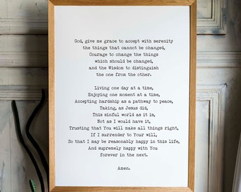The Serenity Prayer Quote Print Unframed or Framed in Black & White, Christian Wall Art Inspirational Quote
