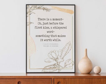 There is a Moment Before The First Kiss FS Fitzgerald Quote Wall Art Print, Modern Watercolor Inspirational Bedroom & Living Room Wall Decor