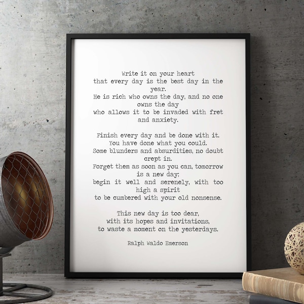 Emerson Quote He is Rich Who Owns the Day Etsy UK