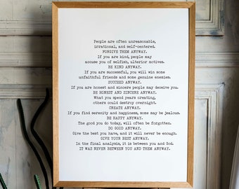 Do It Anyway Quote Mother Teresa Inspiring Wall Art Print Unframed or Framed