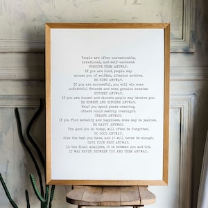 Do It Anyway Prayer Black & White Wall Art Print, Mother Teresa Poem Art, Inspirational Quote Wall Art Print