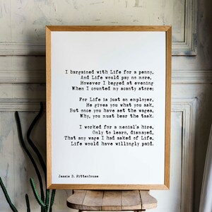 Póster motivacional con poema "Negocié con la vida por un centavo", arte de pared positivo, sin marco/con marco, impresión de cita de arte de pared grande en blanco y negro