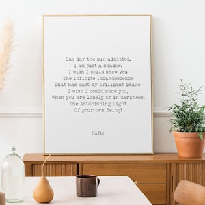 Hafiz Mój genialny obraz poematu, inspirująca poezja ścienna sztuka, minimalistyczny wydruk ścienny, pewnego dnia słońce przyznało wydruk sztuka do salonu