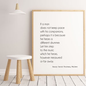 Different Drummer Henry David Thoreau Quote Print in Black & White, Inspirational Quotes for Minimalist Wall Decor