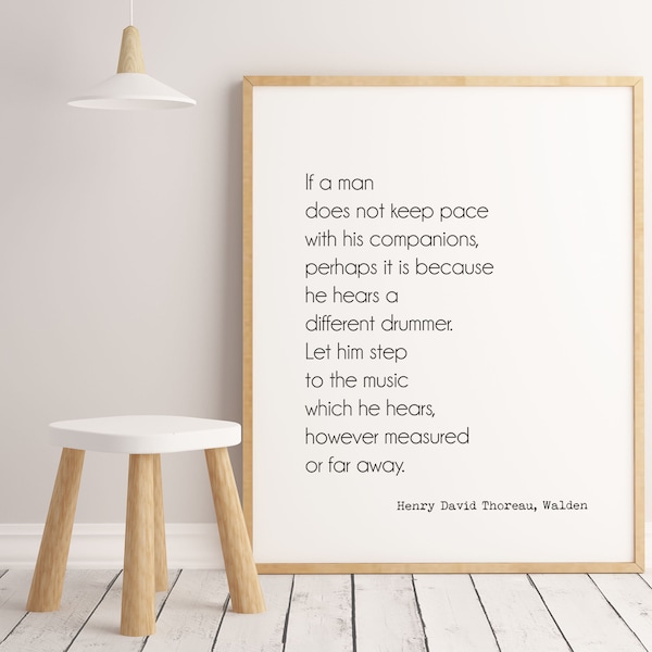 Diverso batterista Henry David Thoreau Citazione Stampa in bianco e nero, citazioni ispiratrici per decorazioni murali minimaliste