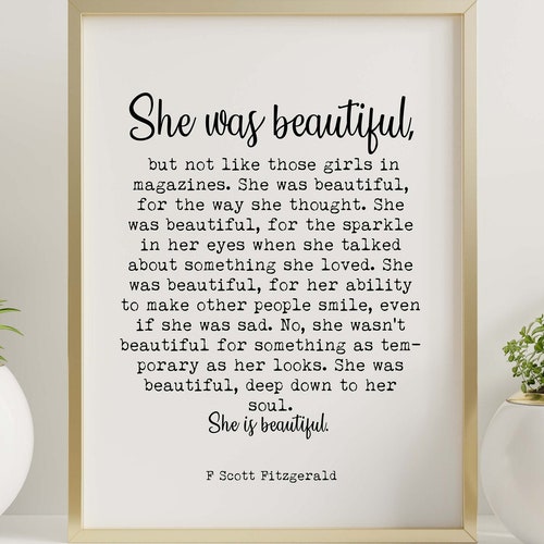 She Was Beautiful F Scott Fitzgerald Quote Inspirational Print | Etsy