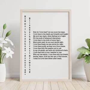 How Do I Love Thee Elizabeth Barrett Browning Unframed Wall Art Prints in Black & White, Sonnets from the Portuguese 43