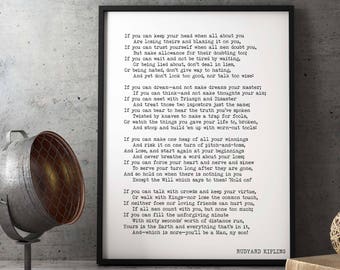 Framed print Rudyard Kipling Poem, If Poetry Art Print, Office Decor, Rudyard Kipling wall art print, Inspirational Black & White Home Decor