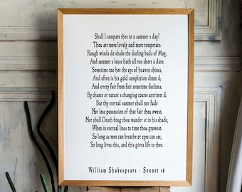 Shall I Compare Thee Sonnet 18 Shakespeare Print, Love Poem Unique Wedding Gift, Shall I Compare Thee To A Summer’s Day Wall Art Prints