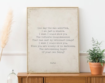 My Brilliant Image Poem Hafiz Inspirational Poetry Wall Art, Minimalist Print Wall Decor, One day the sun admitted Print for Living Room Art