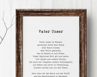 German LORD's Prayer Unframed and Framed Quote Print in Black & White, Vater Unser Our Father Prayer Christian Wall Art Inspirational Quote