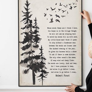 Stopping by the Woods on a Snowy Evening Robert Frost Wall Art Print framed or unframed Living Room Wall Art