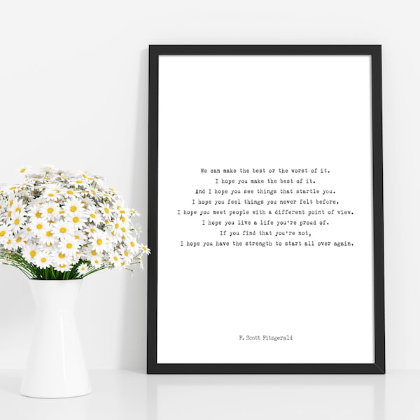 F Scott Fitzgerald Framed Art - Inspirational Print, Framed Quote Art For Kid's Room, Inspirational Gift