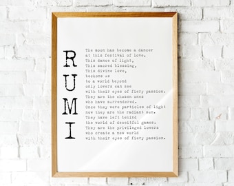 Rumi Poem Art Print "Festival of Love" Poetry Quote Decor - Framed or Unframed