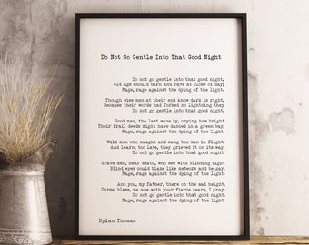 FRAMED Dylan Thomas Poetry Print – Do Not Go Gentle Into That Good Night – Vintage Literary Wall Art