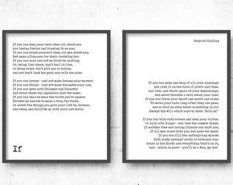 If by Kipling, If poem prints set of 2, Rudyard Kipling art, Motivational Poetry, Inspirational poem gift, FRAMED or UNFRAMED Art