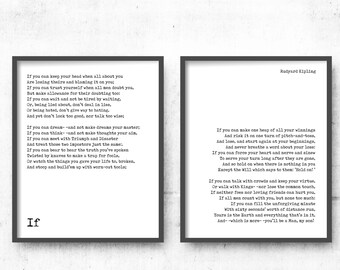 Framed Prints If by Kipling, If poem prints set of 2, Rudyard Kipling art, Motivational Poetry, Inspirational poem gift, black & white art