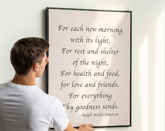 Ralph Waldo Emerson Positive Quote, Prayer Poem, Ralph Waldo Emerson Quote Poster, Thanksgiving Art Gift