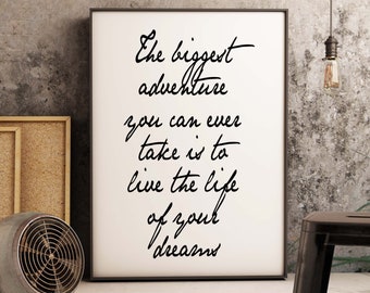 Live The Life of Your Dreams Quote Print, Motivational Minimalist Art in Black & White, Inspirational Gift