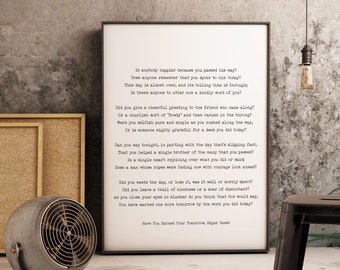 Have You Earned Your Tomorrow Edgar Guest Poem, Unframed Black & White Poetry Wall Art Prints, Inspirational Gift Idea