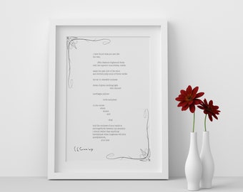 Love Poem by  e e cummings I have found what you are like art print, Romantic Unframed & Framed Art Quote Wall Decor