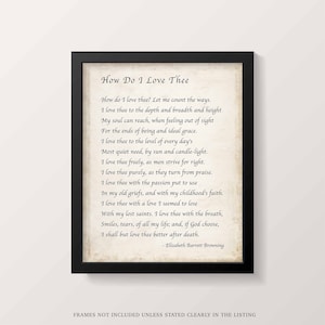 Elizabeth Barrett Browning, How Do I Love Thee, Sonnet 43 - Poetry Quote Art, unframed Quote Poem Print, Love Poetry Print  Wall Decor