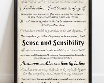 Sense and Sensibility Quote Print, Jane Austen Collection, Typography Wall Art