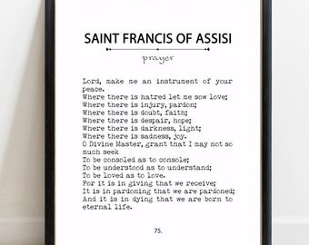 Prayer of St Francis Print, Lord Make Me an Instrument of Your Peace, Black and White