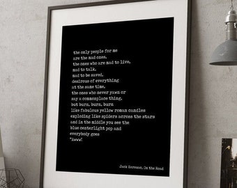 Jack Kerouac Print, On The Road, Mad Ones Print, Black and White Art Decor Literary Quote Print, Beat Generation Jack Kerouac Quote