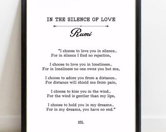 Rumi Love Poem Print, In the Silence of Love, Romantic Book Page Wall Art