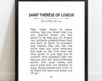 Saint Thérèse of Lisieux Print, May Today There Be Peace Within, Catholic Prayer Wall Art