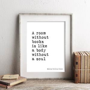 A Room Without Books Marcus Tullius Cicero Art Print in Black and White, unframed Library Wall Decor, Book Lover Gift Unframed & Framed Art