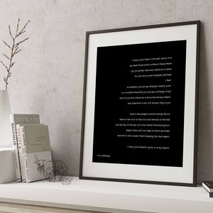 poetry quote art, ee cummings art, ee cummings print art, i carry your heart wall art, wedding poem print, black & white art decor Black Background