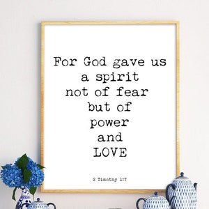 2 Timothy 1:7 Bible Verse Print – Christian Wall Art, Scripture Quote Poster, Faith Home Decor