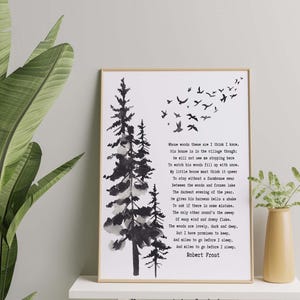 Stopping by the Woods on a Snowy Evening Robert Frost Wall Art Print in Black & White for Living Room Wall Art, Unframed or Framed
