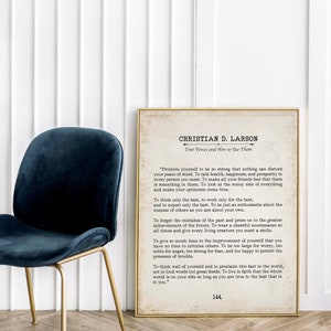 Christian D. Larson Promise Yourself Book Page Inspirational Wall Art ...