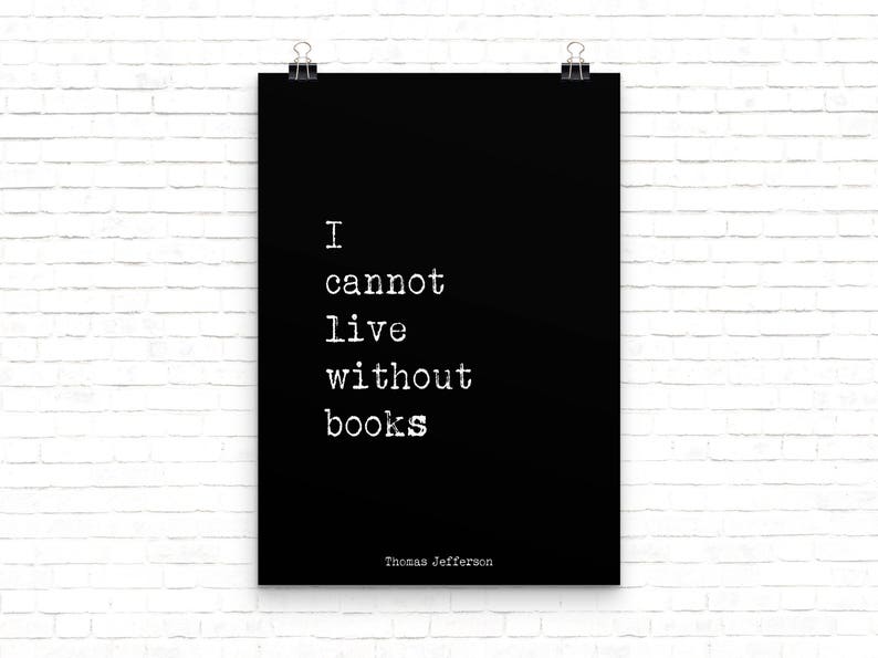 book reading print with thomas jefferson quote black white etsy