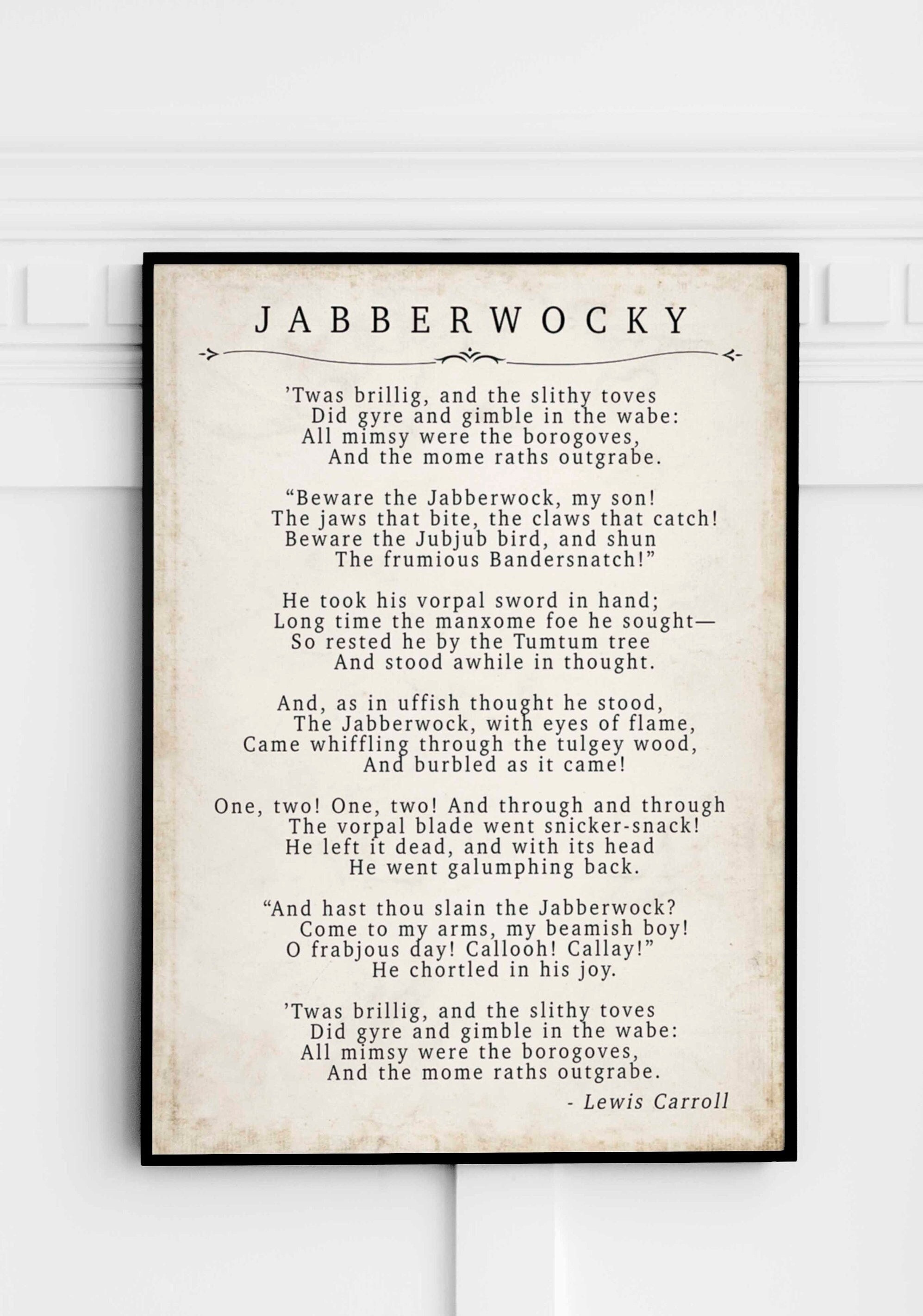 Jabberwocky Poem Print Lewis Carroll Literary Wall Art - Etsy