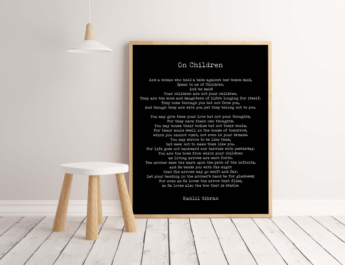 On Children Kahlil Gibran Wall Art Prints Unframed in Black &amp; | Etsy