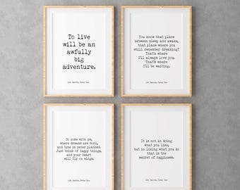 Set de impresiones con citas de Peter Pan de J.M. Barrie, colección de arte mural literario, decoración con citas de libros clásicos