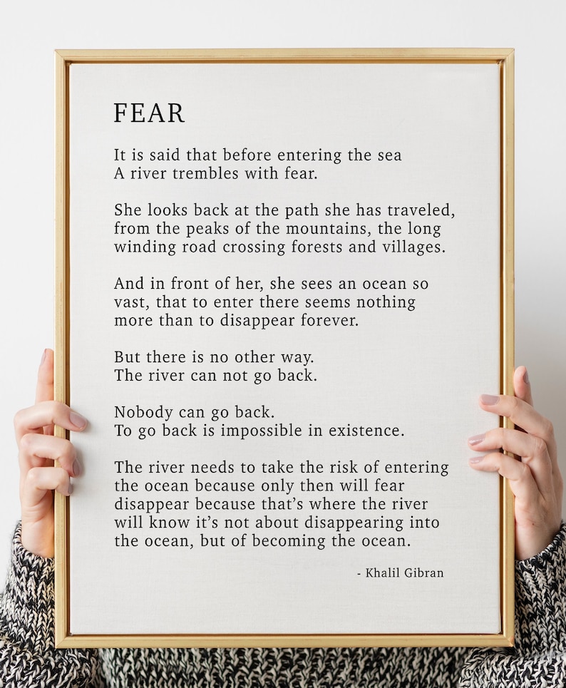 FEAR by KAHLIL GIBRAN Poem Poetry Decor Poem Print Poetry Etsy