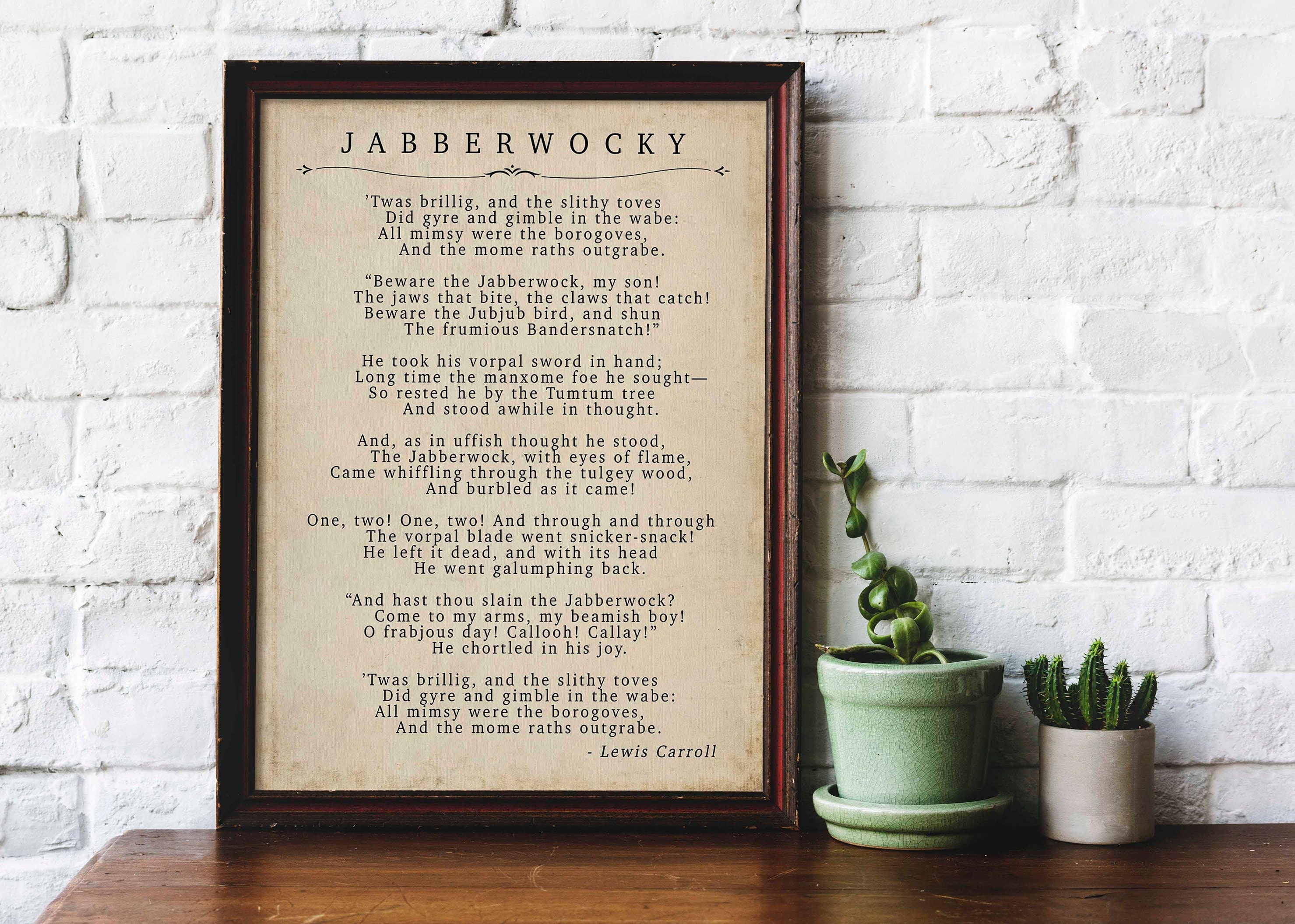 Jabberwocky Poem Print Lewis Carroll Literary Wall Art - Etsy
