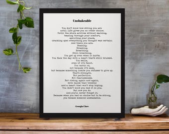 Unshakeable Poem Print by Georgia Clare, Minimalist Strength Wall Art