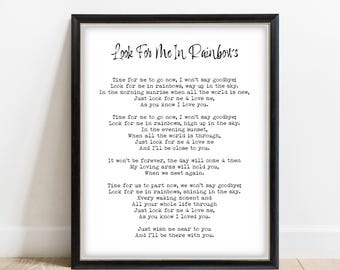 Look For Me In Rainbows Poem Print, Typewriter Memorial Wall Art, Framed or Unframed