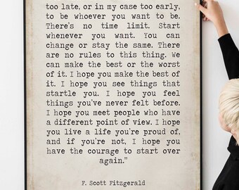 Impresión inspiradora con cita "Por lo que vale", de F. Scott Fitzgerald, con opciones de regalo, enmarcada y sin enmarcar.