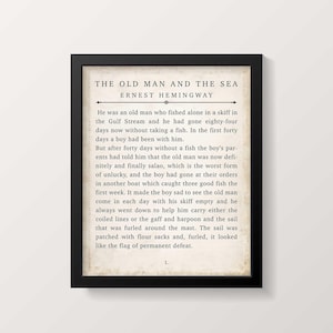 Ernest Hemingway The Old Man and the Sea Vintage Book Page Style Literary Art Print