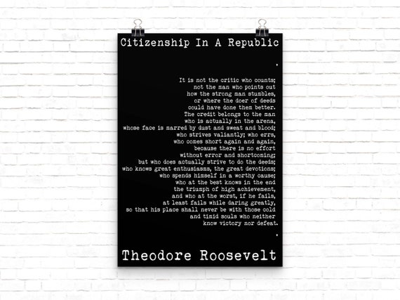 Theodore Roosevelt "Man in the Arena" Quote Print - Inspirational Leadership Wall Art - Motivational Vintage Typography Poster
